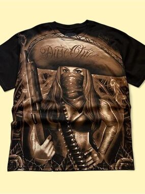 Dyse One Graphic Bandana CowgirlPrint Men's T-Shirt - Black/Brown Xl